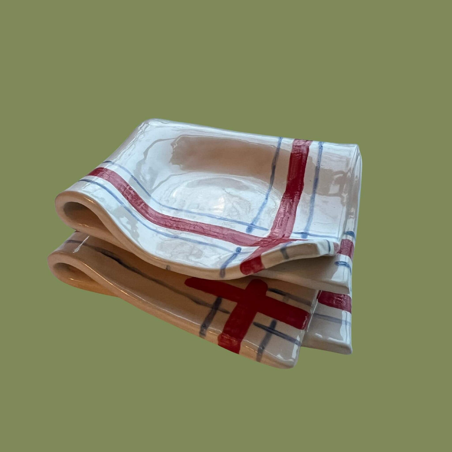 Last one! Spoonrest blue/red on white - handmade