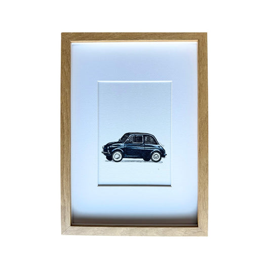 Blauwe Fiat 500 - A4 met lijst