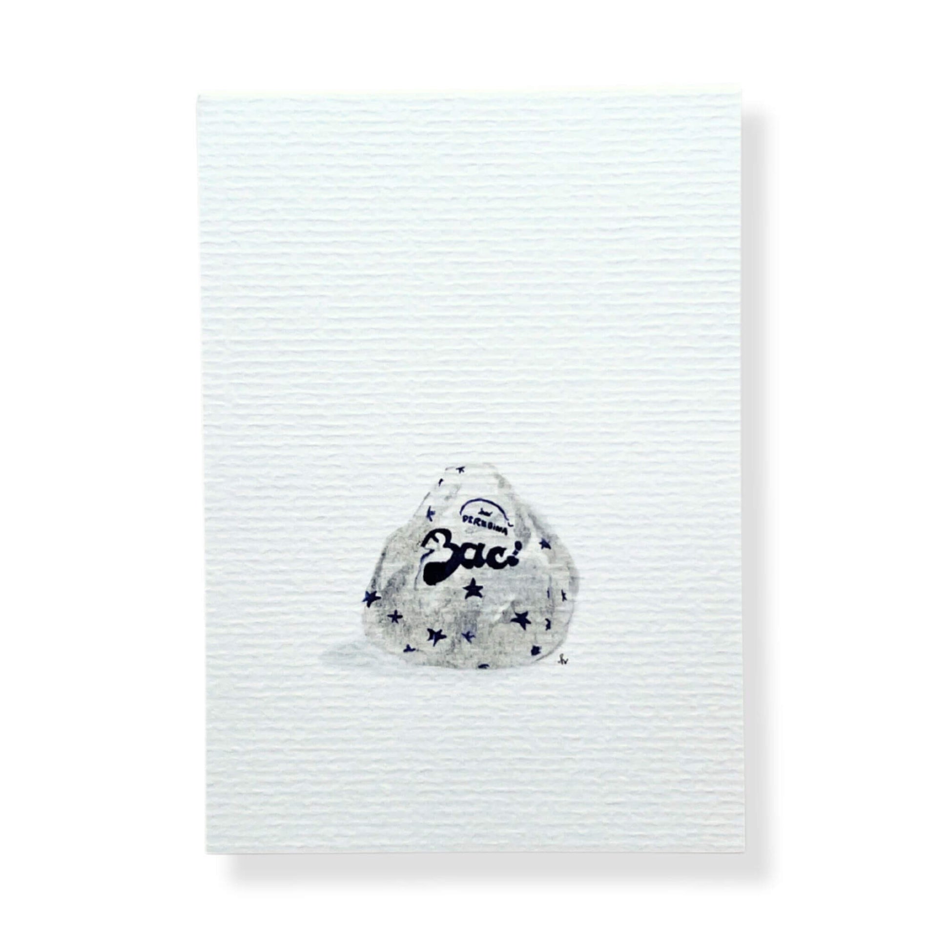 A6 postcard on 300 gram off-white aquarel like paper  with illustration by Stefanie Vietor of a Baci