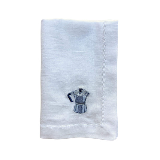 Linen napkin 40x40cm with embroidery of a Moka illustation by Stefanie Vietor