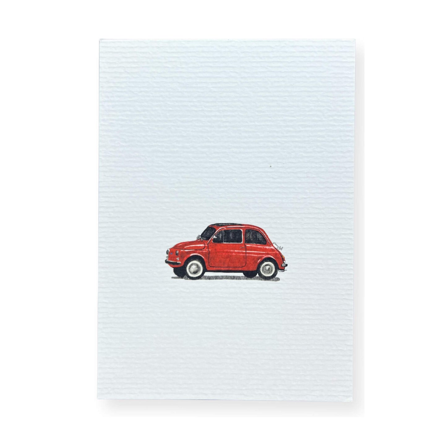 A6 postcard on 300 gram off-white awuarel like paper with illustration by Stefanie Vietor of a red fiat 500.