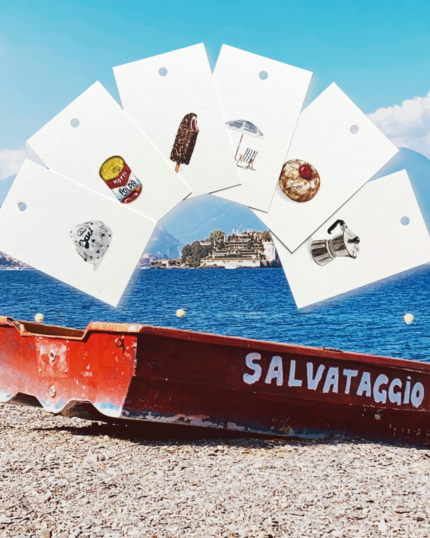 Different  illustrated gift tags in the packages