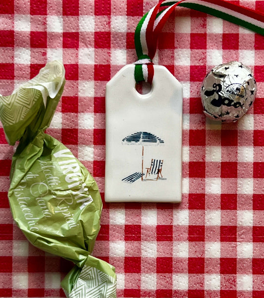 Handmade label Ombrellone blu