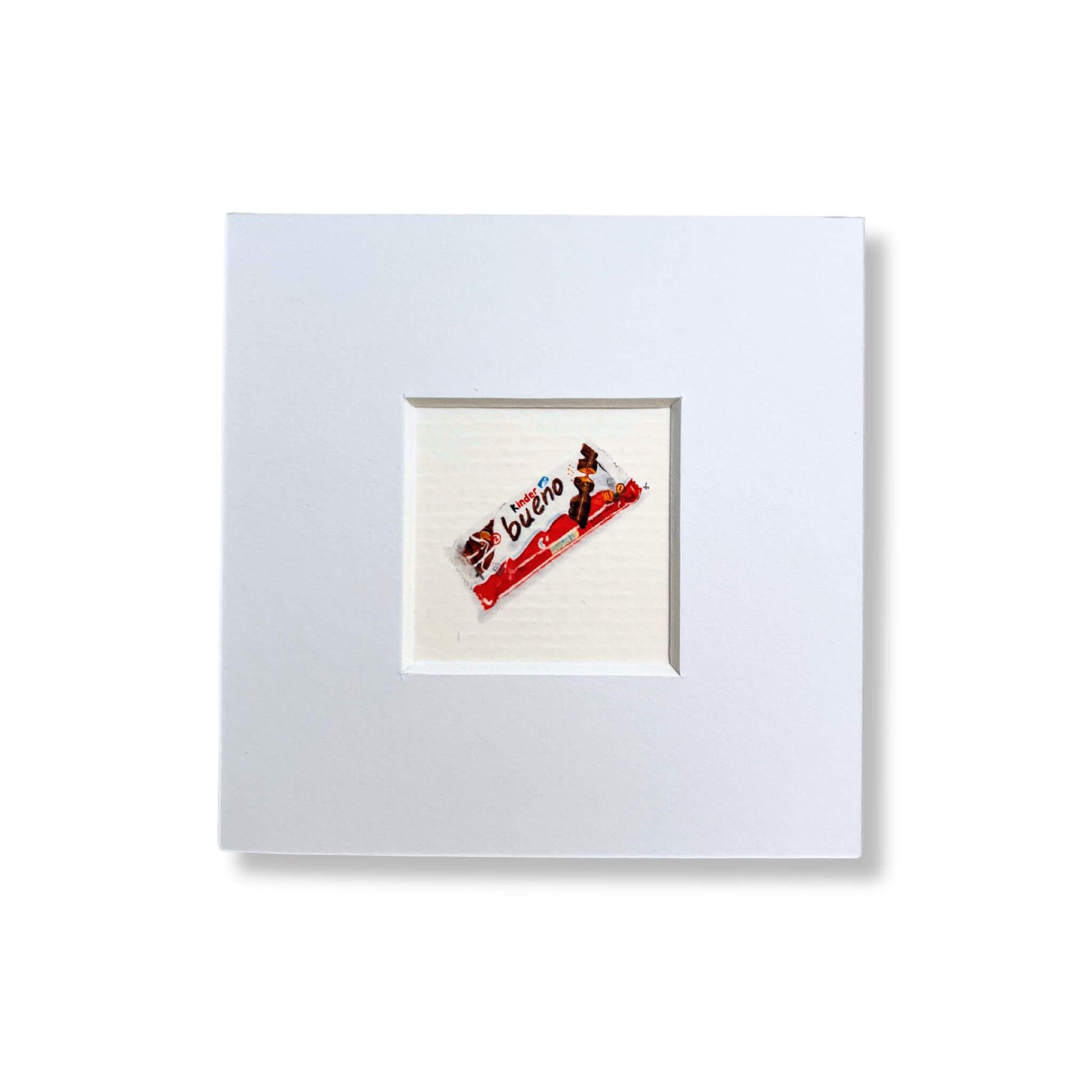 Mini print of an illustration of a Kinder Bueno by Stefanie Vietor in white passepartout size 10x10cm