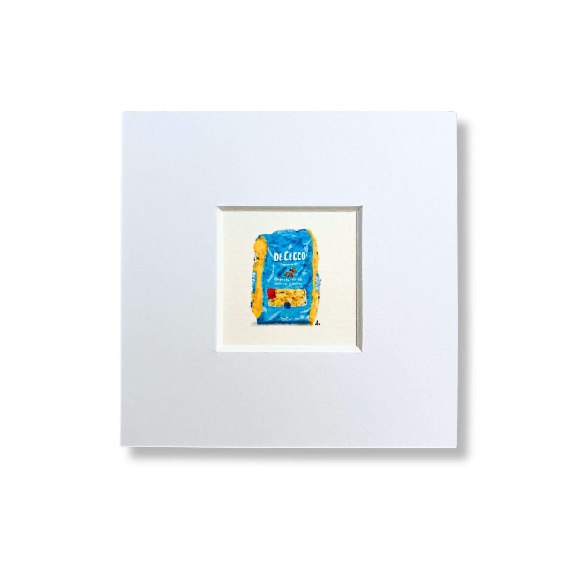 Mini print of an illustration of pasta deCecco by Stefanie Vietor in white passepartout size 10x10cm