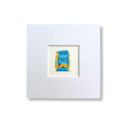 Mini print of an illustration of pasta deCecco by Stefanie Vietor in white passepartout size 10x10cm