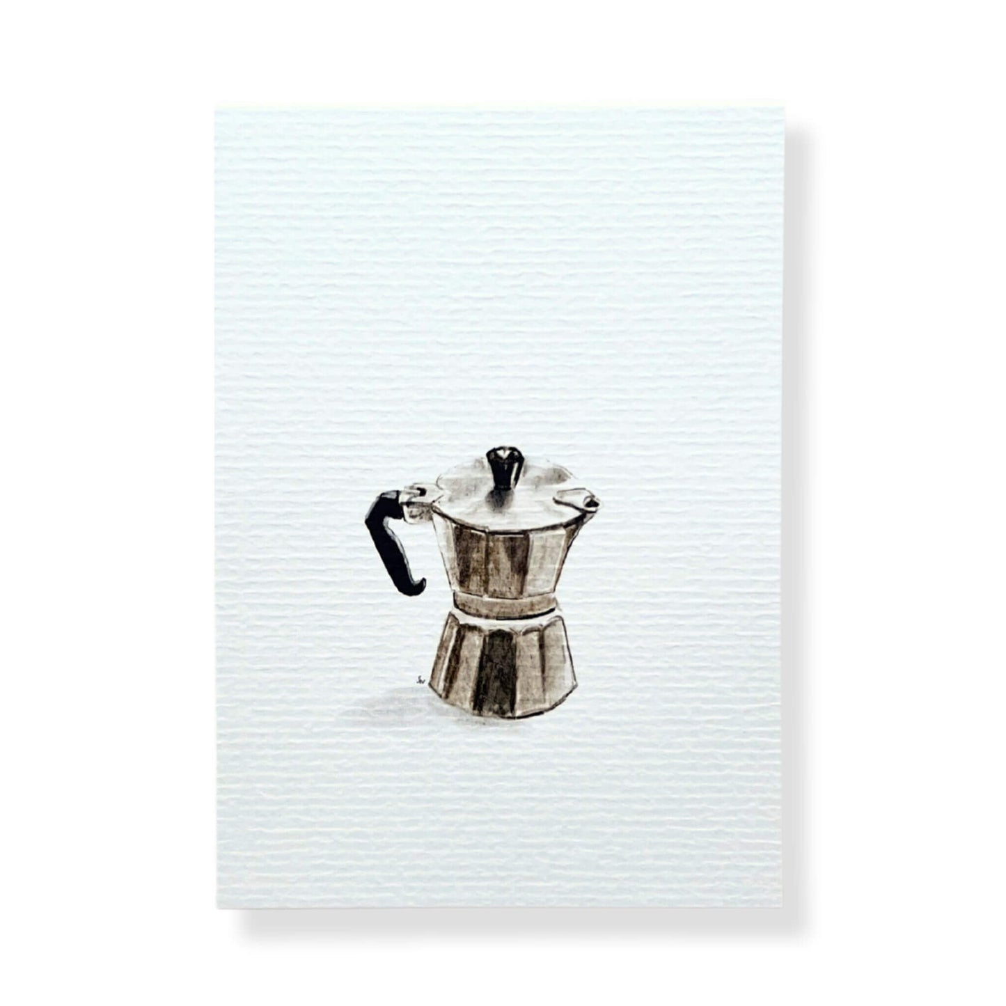 A6 postcard on 300 gram off-white aquarel like paper  with illustration by Stefanie Vietor of a Moka 