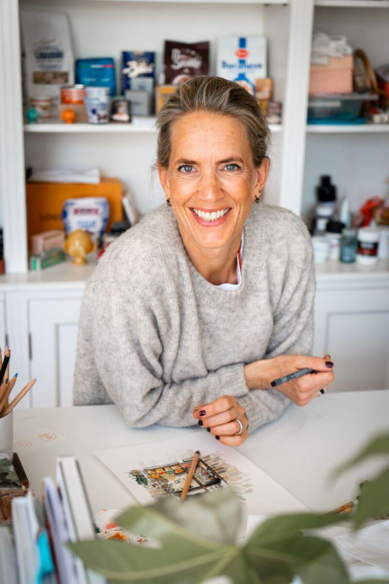 Portrait of illustrator Stefanie Vietor working in her Studio