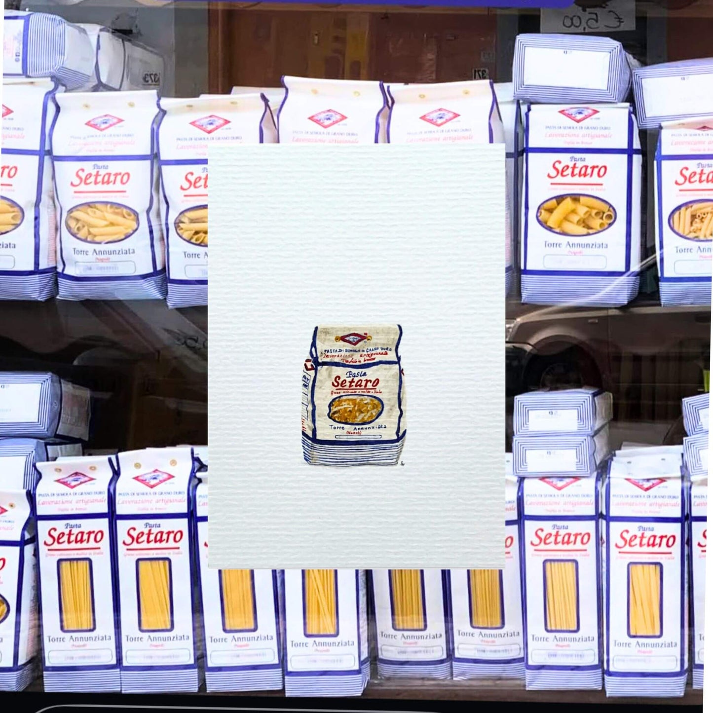 Post card Setaro with Setaro pasta background