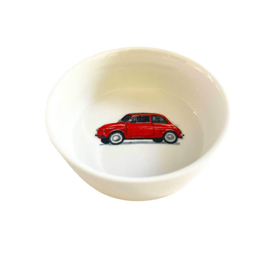 Rameskin size 3x9cm porcelain with Fiat 500 illustration by Stefanie Vietor