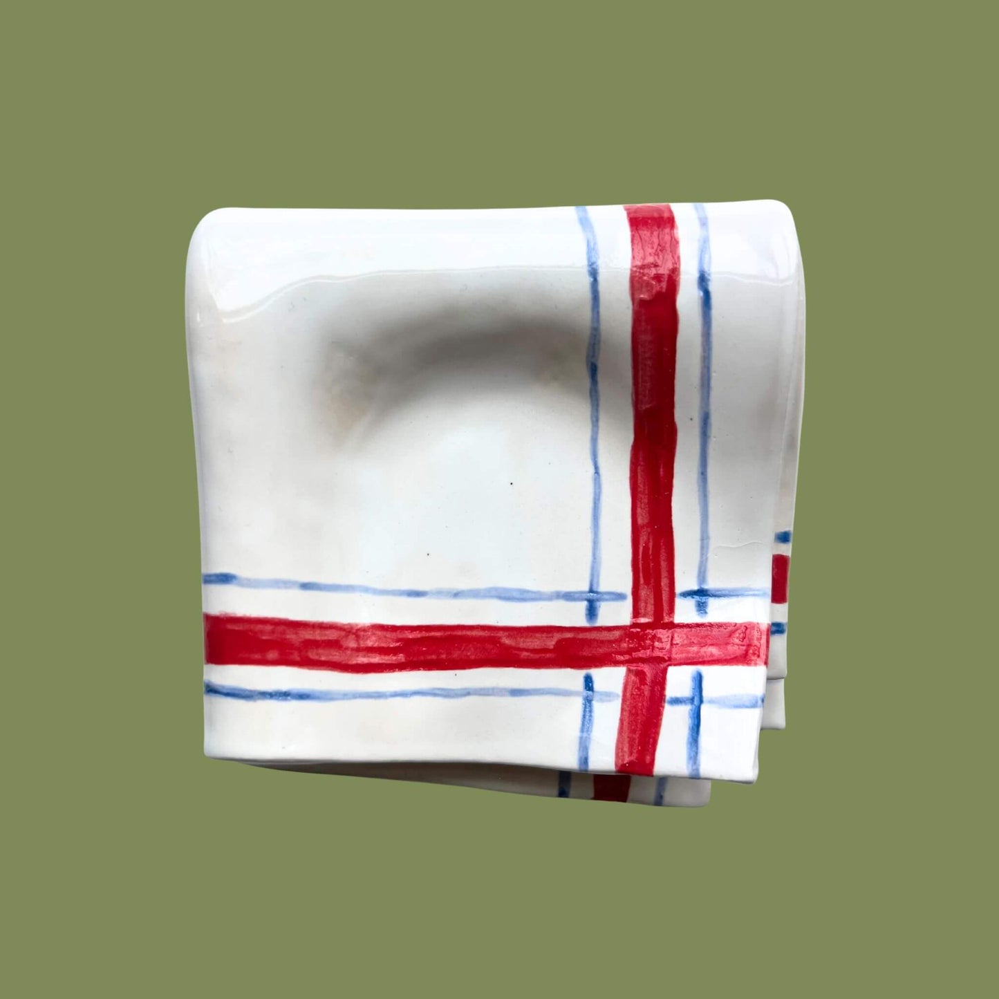 Last one! Spoonrest blue/red on white - handmade