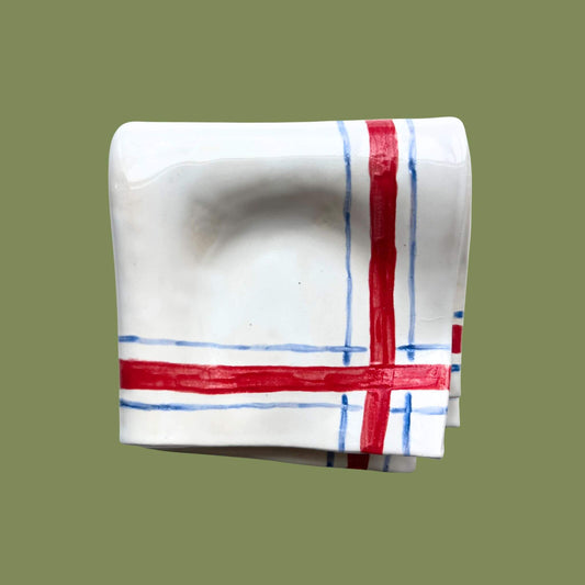 Last one! Spoonrest blue/red on white - handmade