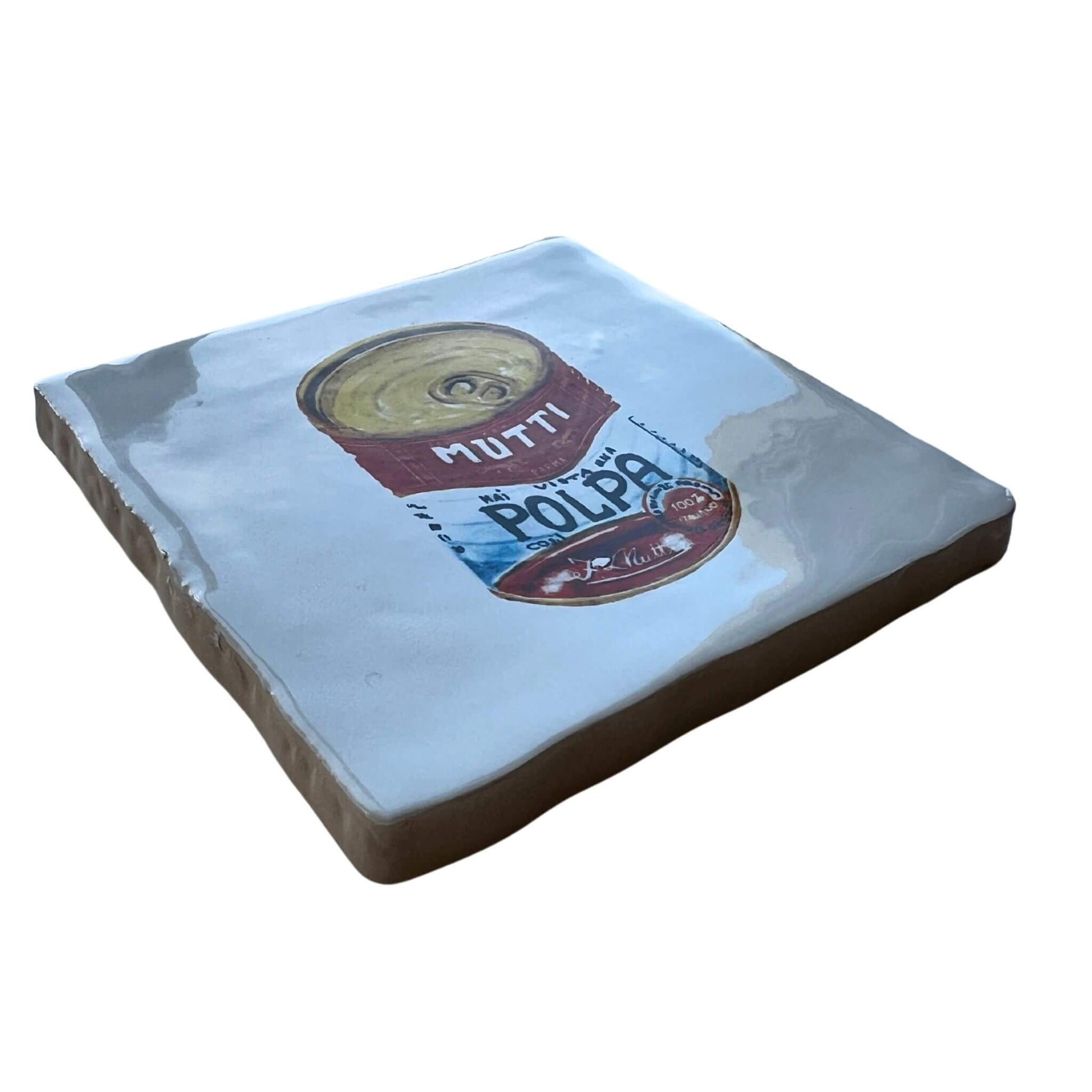 Side of the 10x10cm ceramic tile with illustration by Stefanie Vietor of Polpa Mutti Can