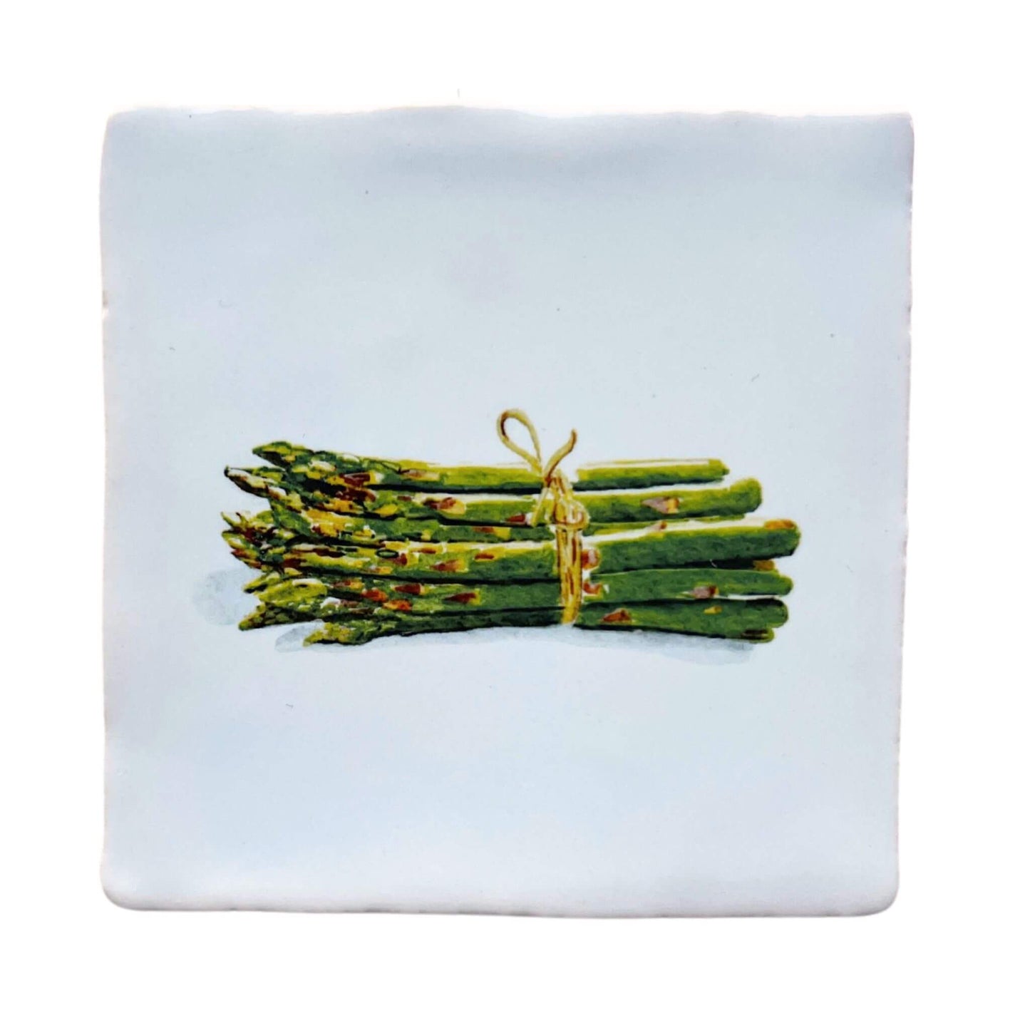 White tile (witje) with printed illustration by Stefanie Vietor of Asparagus